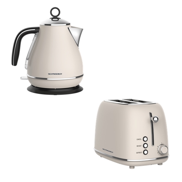 סט קומקום ומצנם בעיצוב רטרו צבע שמנת SCHNEIDER SCHRSET5000C