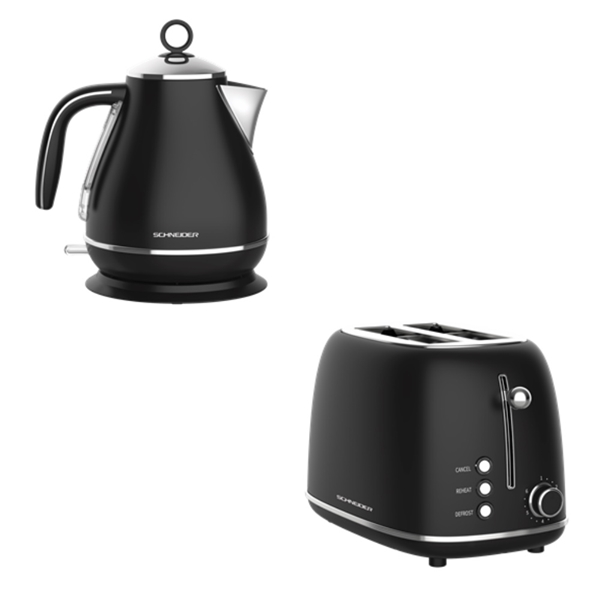 סט קומקום ומצנם בעיצוב רטרו צבע שחור SCHNEIDER SCHRSET5000B